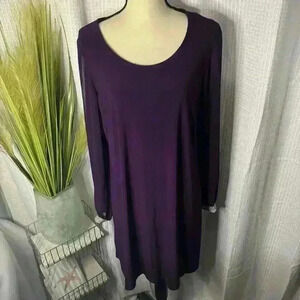 JBS Womens Petite 16 Purple Tunic Dress Sheer Chiffon Long Sleeves w/Rhinestones